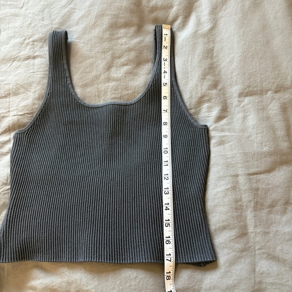 Quince Cropped Square Neck Ribbed Knit Tank in Blue Gray Size Medium - Picture 10 of 10